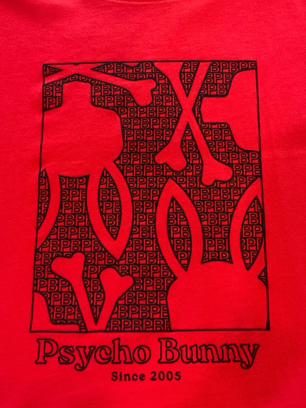 Psycho Bunny Red Tee with Black Graphic Square